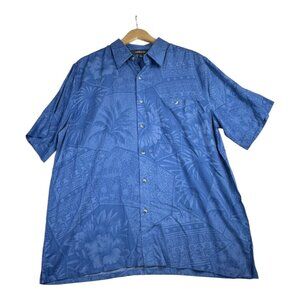 New Croft & Barrow Mens Rayon Tropical Print Button Down‎ Shirt size Large Blue